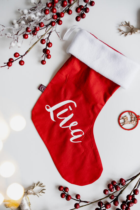 Ziemassvētku zeķe SARKANA !iespējams personalizēt!