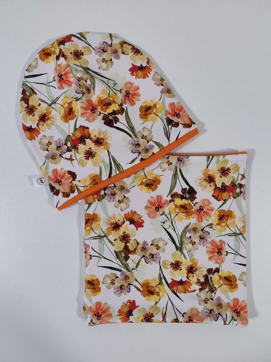 Cepure un šalle KOMPLEKTS dzelteni ziedi 50-52cm