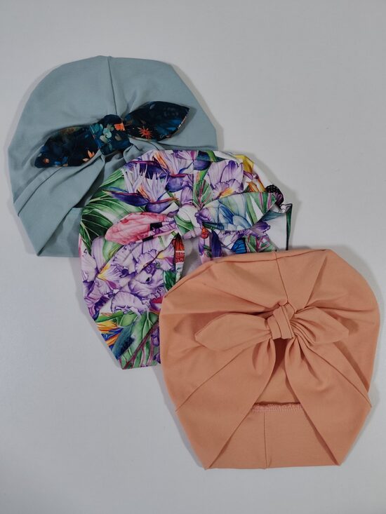 3gab turbāncepures GAIŠI ORANŽA/MINT/RAIBA 46-48cm